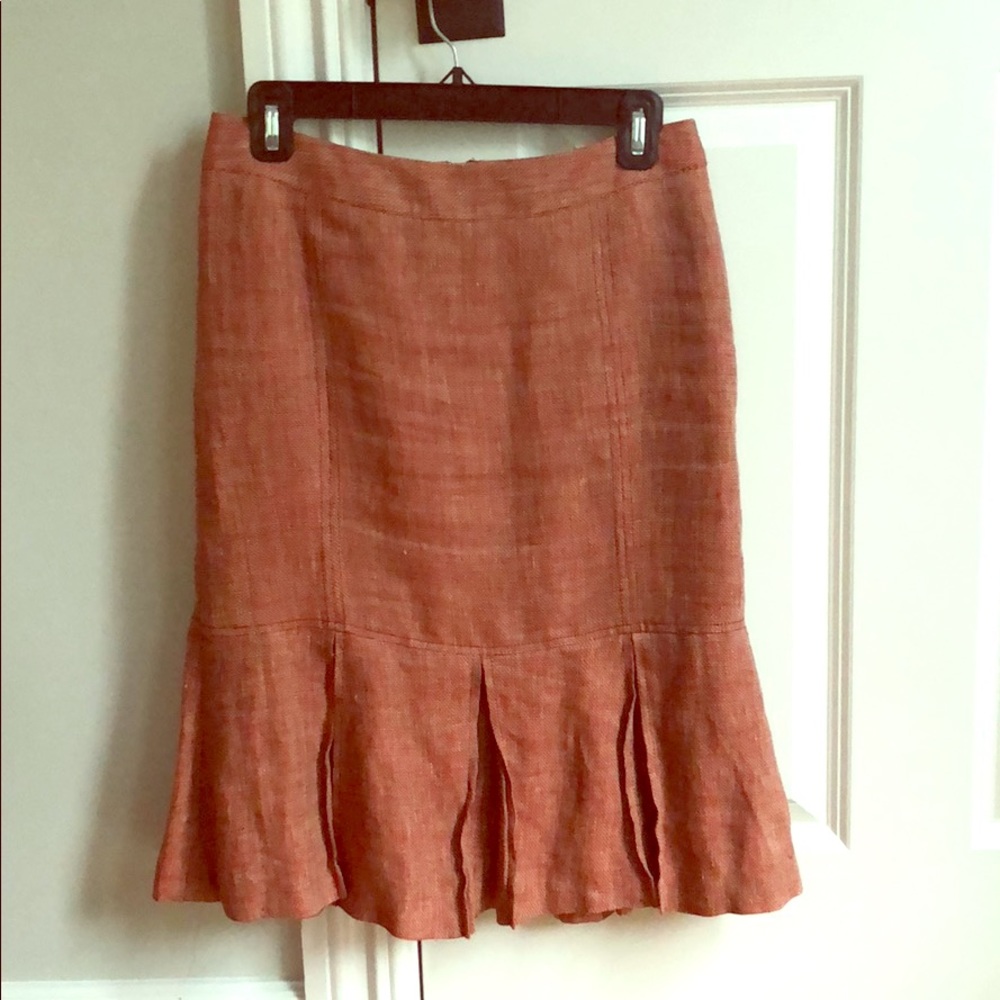 H&M women’s 4 red linen skirt w inverted pleat hem